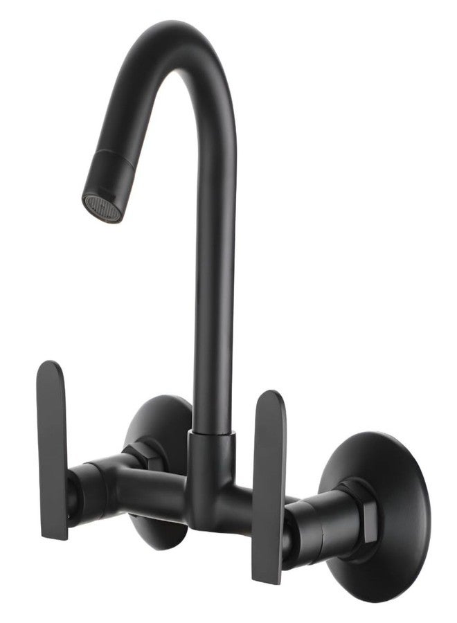 New Ware Brass Matte Black Hot & Cold Double Cross Handle Tap for Home, Bathroom, Kitchen Faucet with 22 cm Tall Body Faucets Mixer Taps with Wall Flange - Image 1